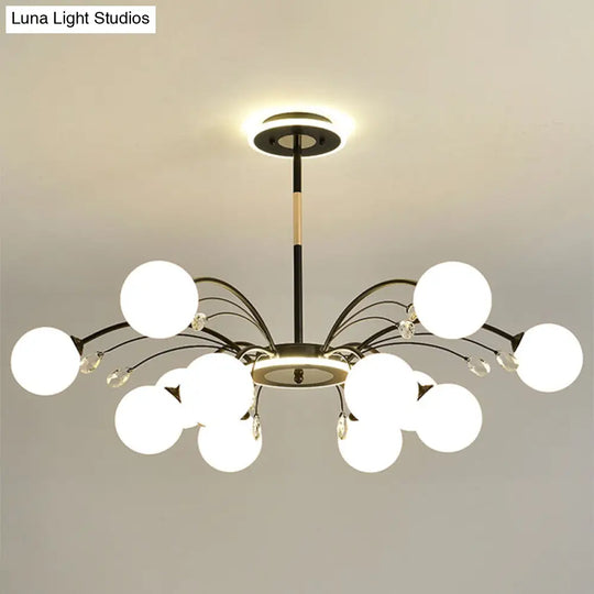 Modern Milk Glass Spherical Chandelier For Living Room Ceiling 12 / Black