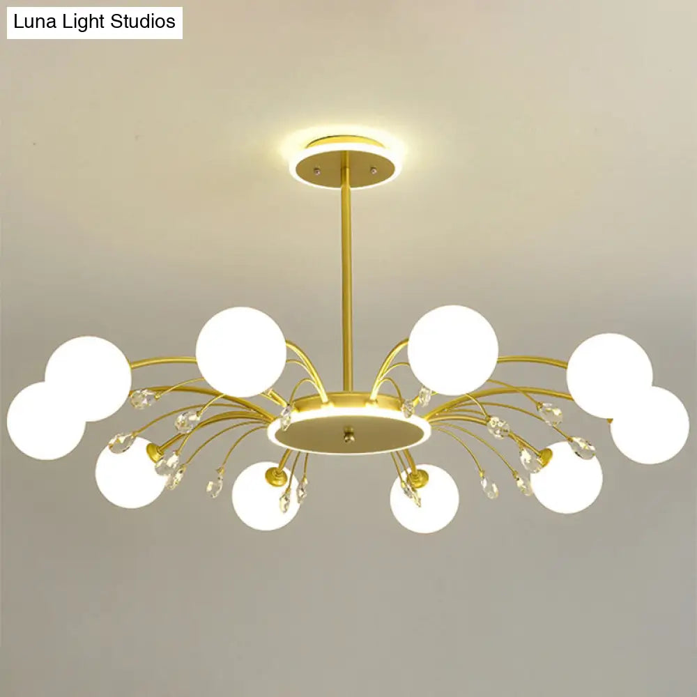 Modern Milk Glass Spherical Chandelier For Living Room Ceiling 10 / Gold