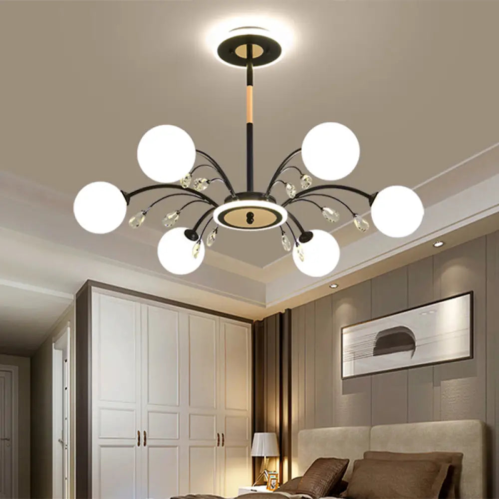 Modern Milk Glass Spherical Chandelier - Stylish Hanging Ceiling Lights For Living Room 6 / Black