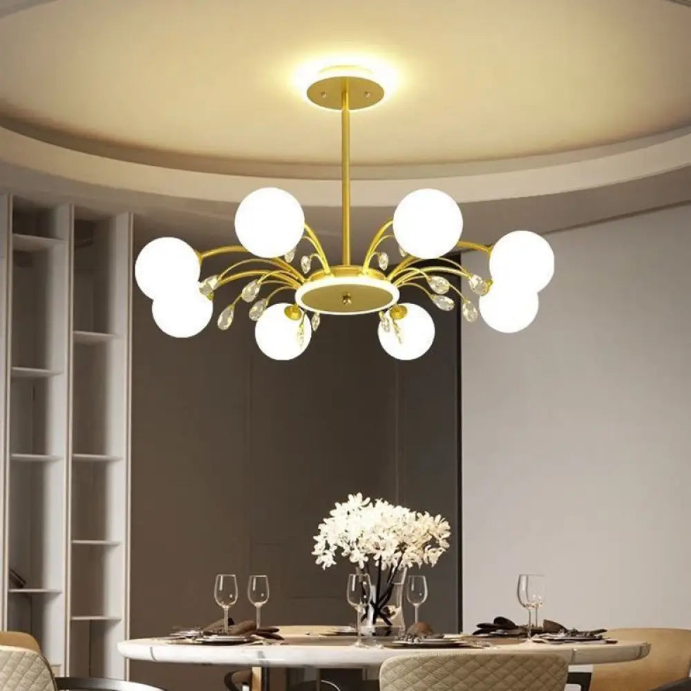 Modern Milk Glass Spherical Chandelier - Stylish Hanging Ceiling Lights For Living Room 8 / Gold