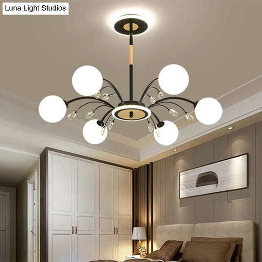 Modern Milk Glass Spherical Chandelier For Living Room Ceiling 6 / Black