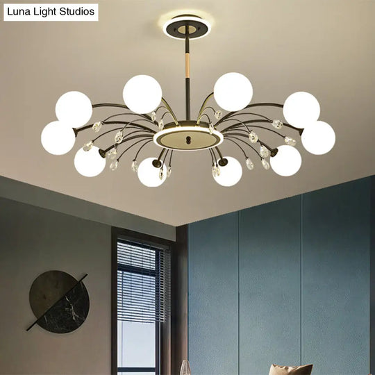 Modern Milk Glass Spherical Chandelier For Living Room Ceiling 10 / Black