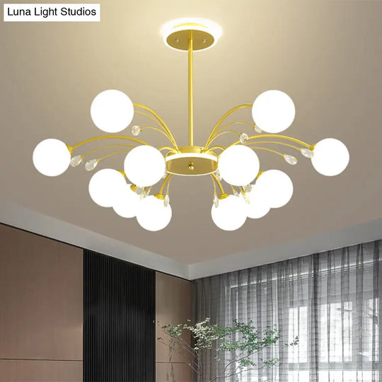 Modern Milk Glass Spherical Chandelier For Living Room Ceiling 12 / Gold