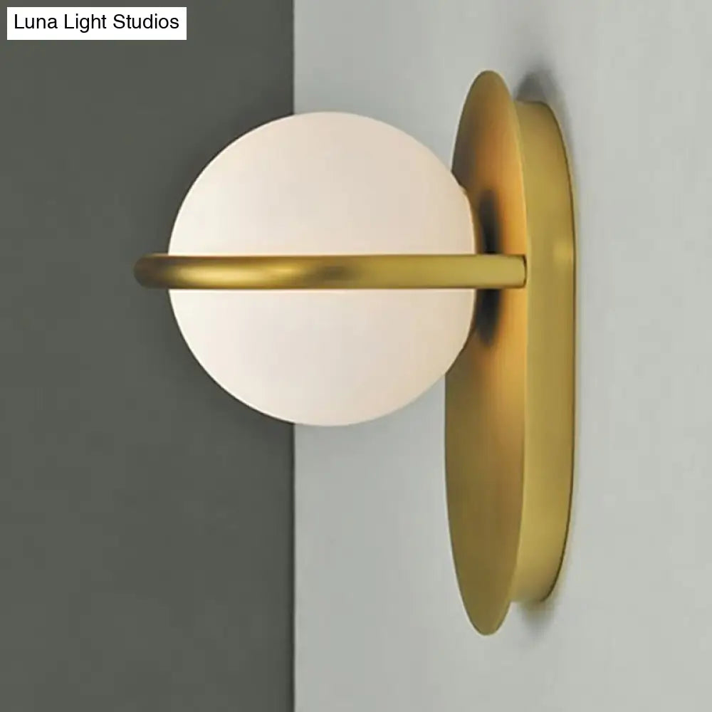 Modern Milk Glass Wall Light With Oval Metal Backplate In Black/Gold For Bedroom Sconce Lighting