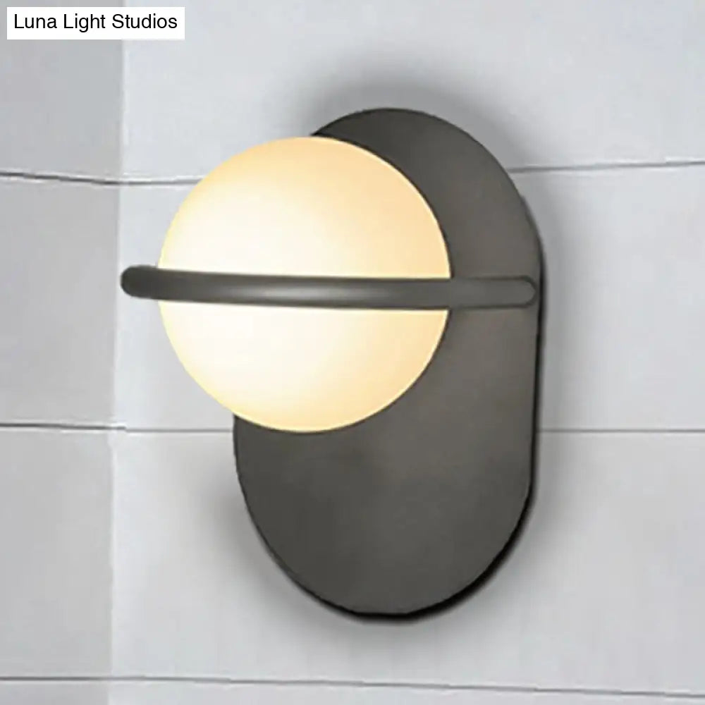 Modern Milk Glass Wall Light With Oval Metal Backplate In Black/Gold For Bedroom Sconce Lighting