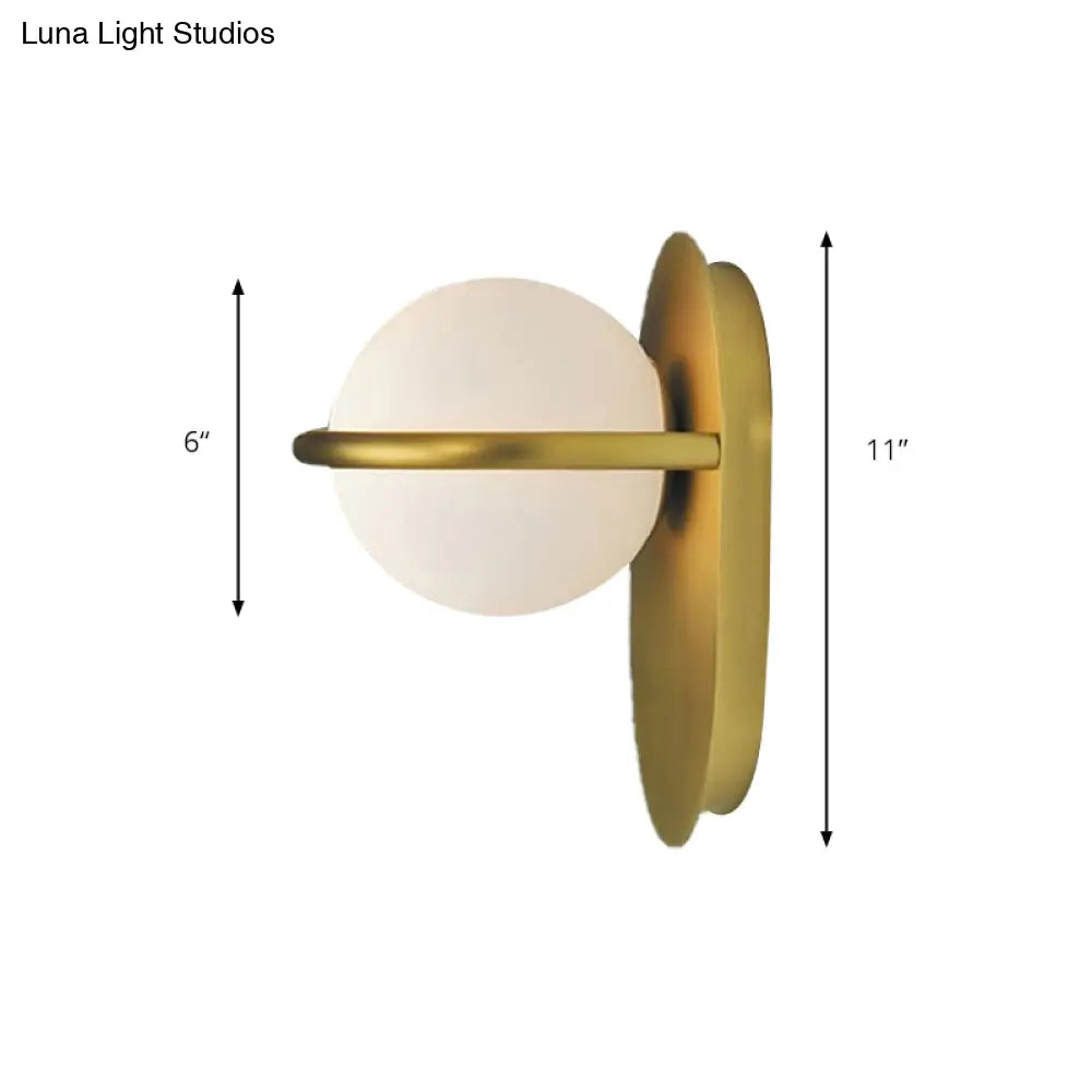 Modern Milk Glass Wall Light With Oval Metal Backplate In Black/Gold For Bedroom Sconce Lighting