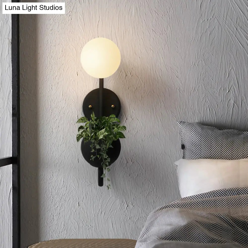 Modern Milk Glass Wall Sconce With Storage Bowl For Ball Study Room Reading