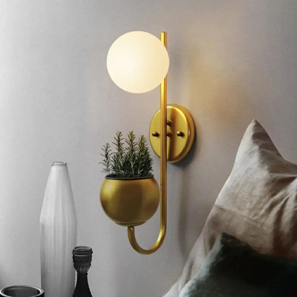 Modern Milk Glass Wall Sconce With Storage Bowl For Ball Study Room Reading Gold