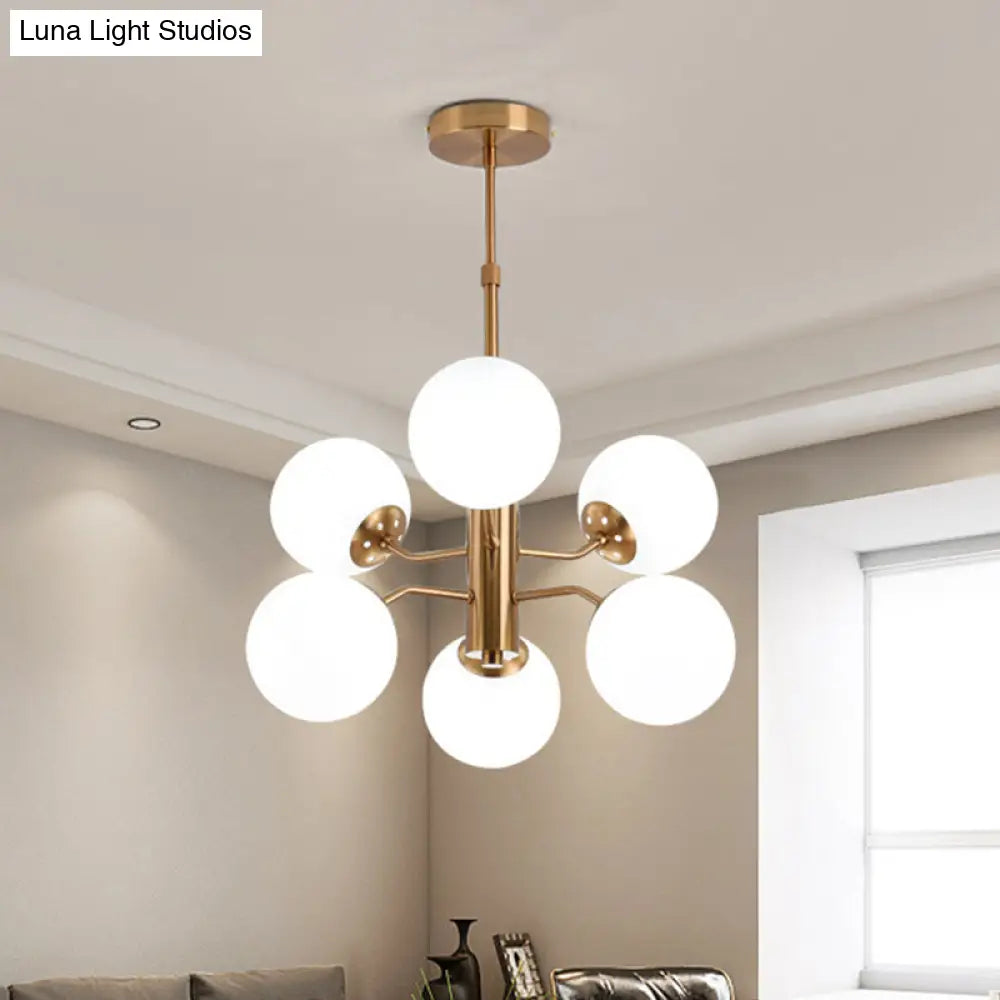 Modern Milky Glass Ball Chandelier - Gold Finish 6 Lights