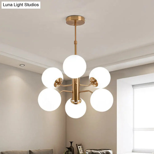 Modern Milky Glass Ball Chandelier - Gold Finish 6 Lights