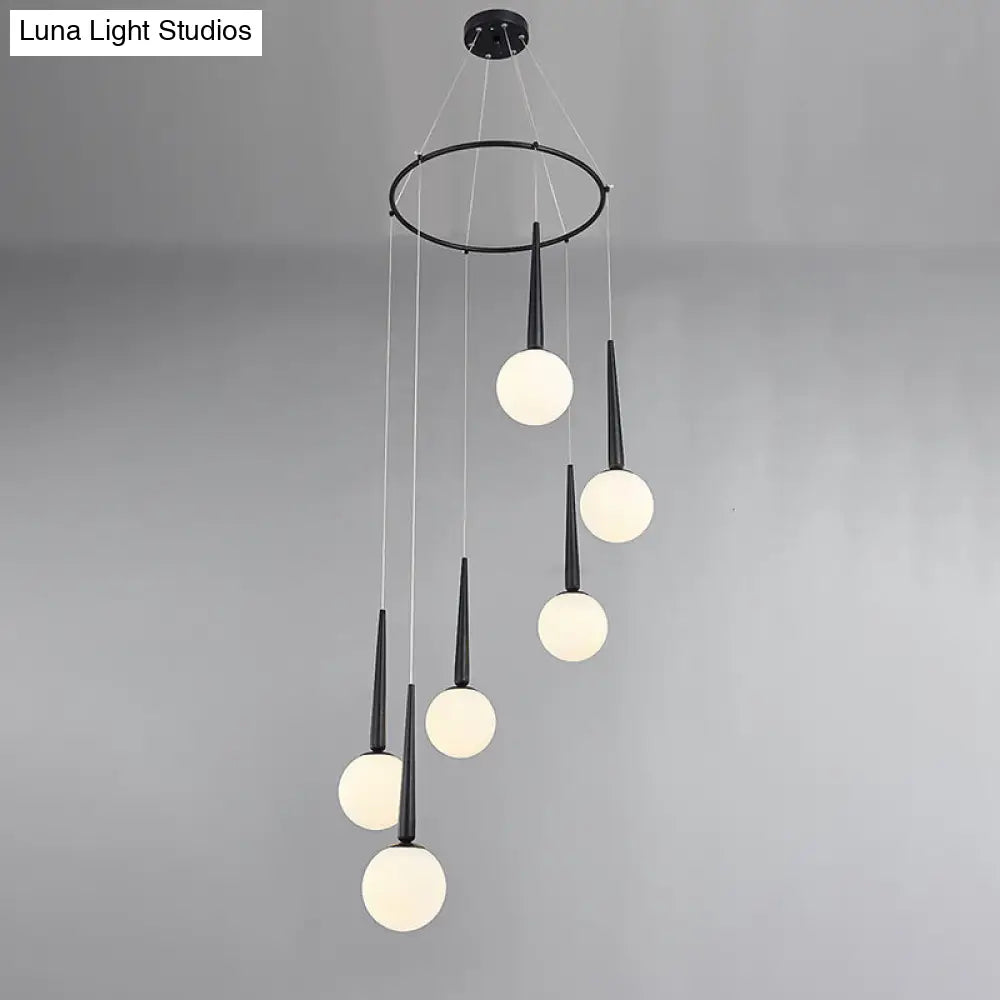 Modern Milky Glass Ball Cluster Pendant Light With Metal Ring Top