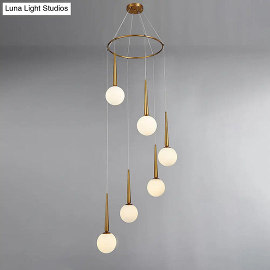 Modern Milky Glass Ball Cluster Pendant Light With Metal Ring Top 6 / Gold