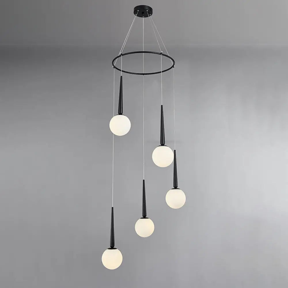 Modern Milky Glass Ball Pendant Light Fixture With Metal Ring Top 5 / Black