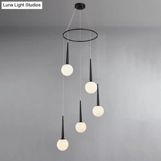 Modern Milky Glass Ball Cluster Pendant Light With Metal Ring Top 5 / Black
