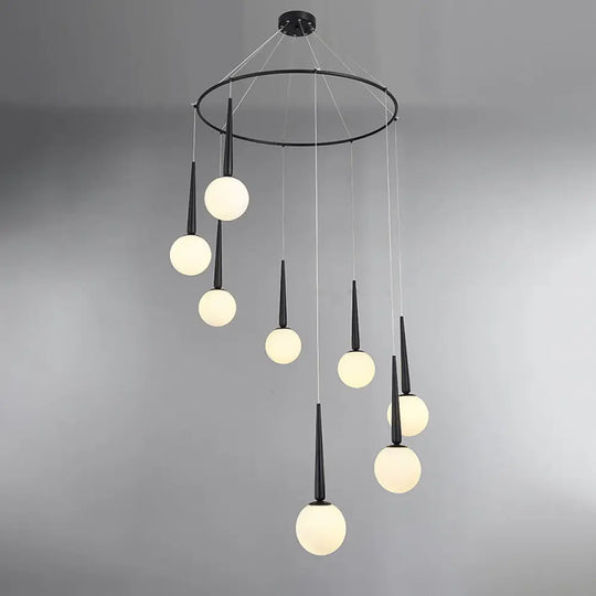 Modern Milky Glass Ball Pendant Light Fixture With Metal Ring Top 8 / Black
