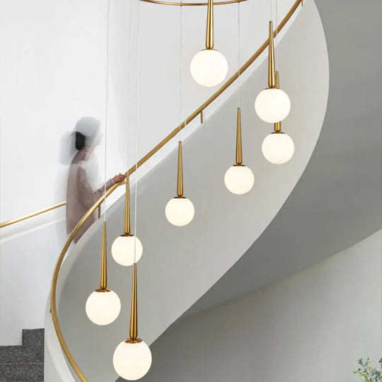 Modern Milky Glass Ball Pendant Light Fixture With Metal Ring Top 8 / Gold
