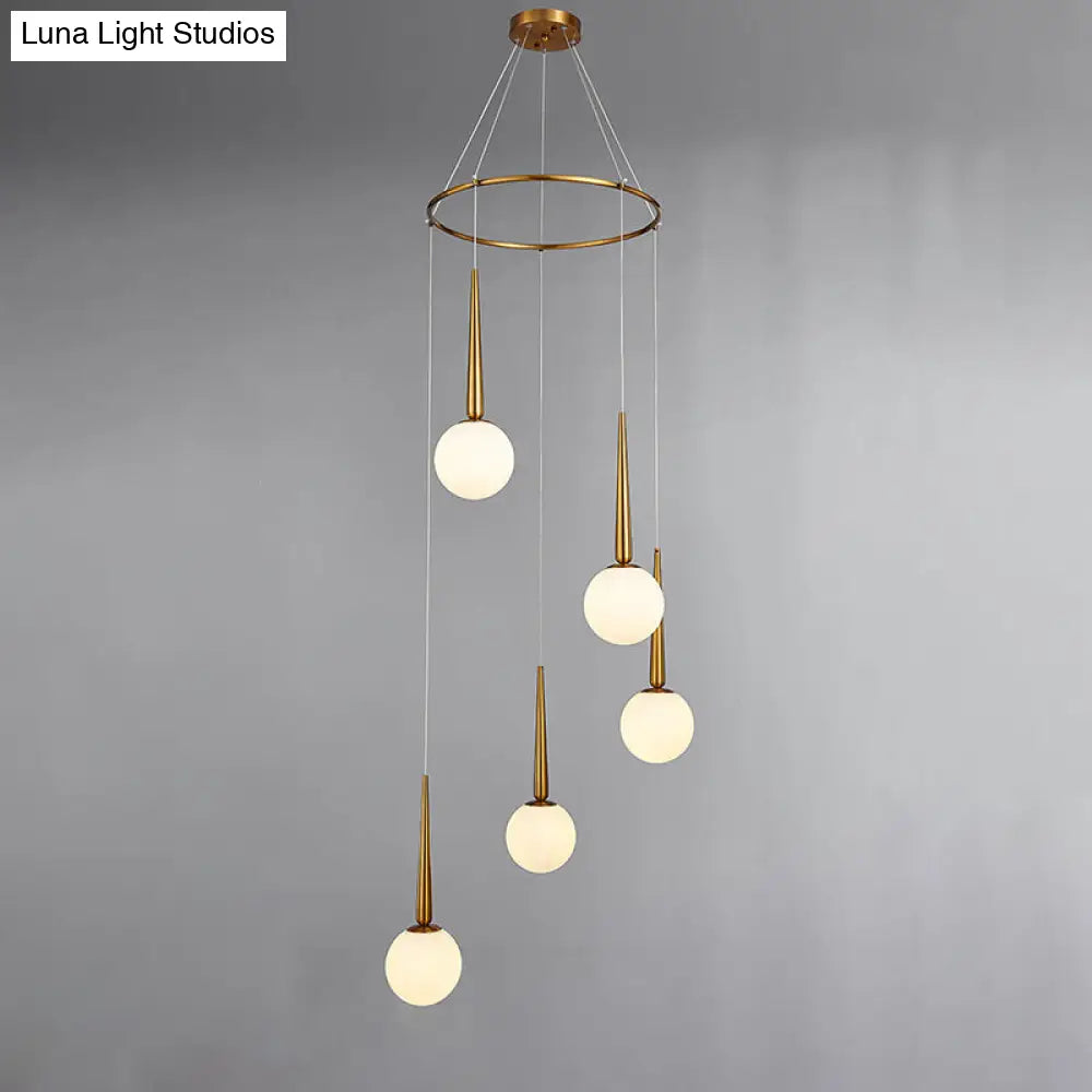 Modern Milky Glass Ball Cluster Pendant Light With Metal Ring Top