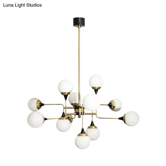 Modern Milky Glass Bubble Chandelier - Gold And Black Pendant Light Fixture For Dining Room (12