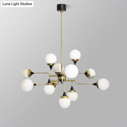 Modern Milky Glass Bubble Chandelier - Gold And Black Pendant Light Fixture For Dining Room (12