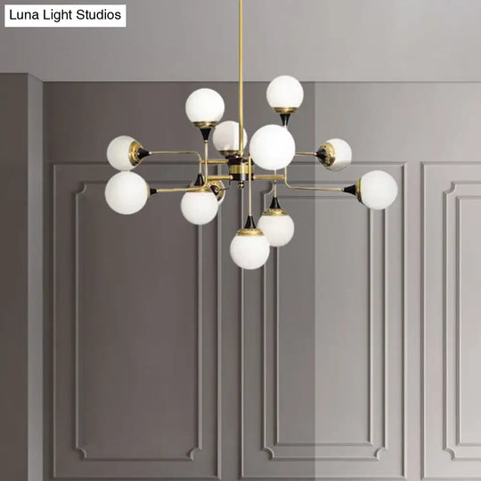 Modern Milky Glass Bubble Chandelier - Gold And Black Pendant Light Fixture For Dining Room (12