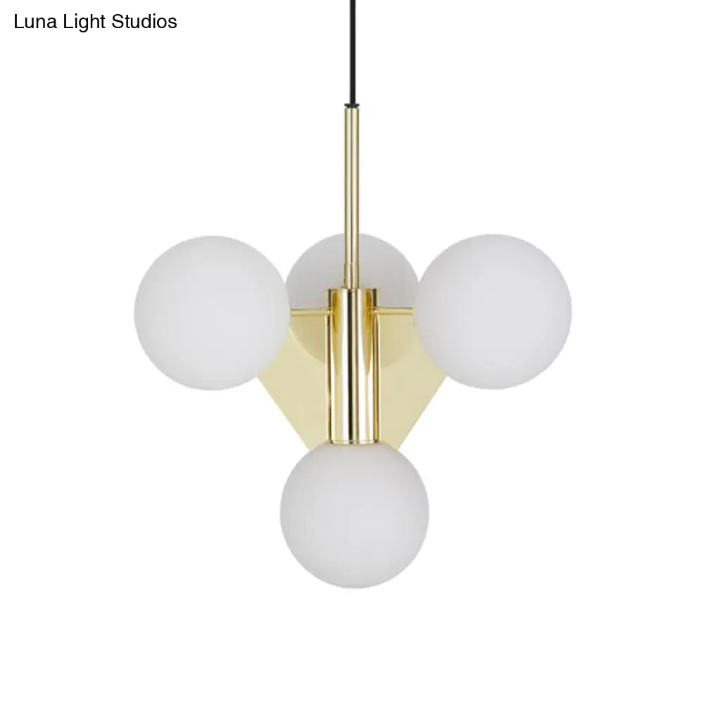 Modern Milky Glass Global Chandelier Pendant Lighting In Gold - 4 Heads Fixture