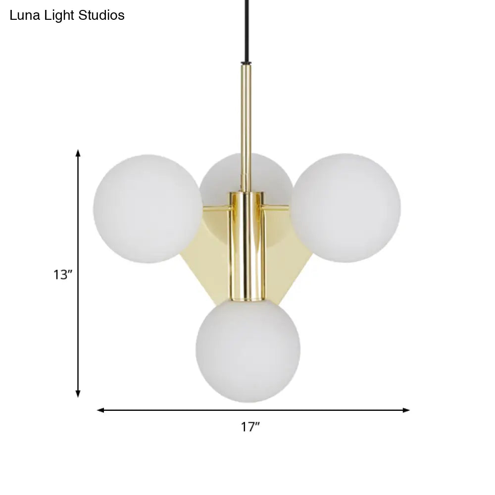 Modern Milky Glass Global Chandelier Pendant Lighting In Gold - 4 Heads Fixture