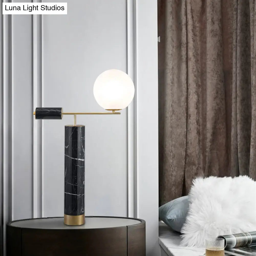 Modern Milky Glass Nightstand Lamp - 1-Bulb Black Table Light For Living Room