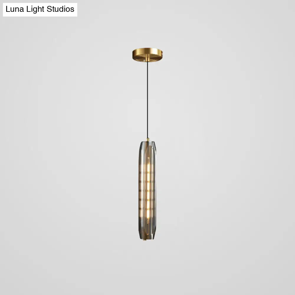 Mini Crystal Pendant Light With Brass Finish For Modern Living Spaces Smoke Gray