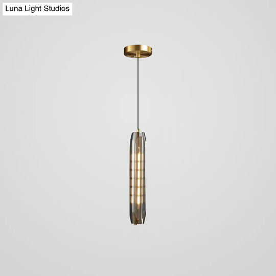 Mini Crystal Pendant Light With Brass Finish For Modern Living Spaces Smoke Gray