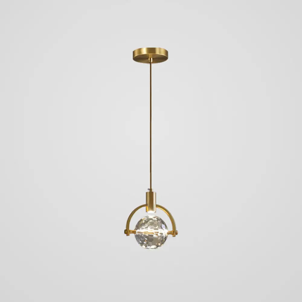 Modern Mini Crystal Pendant Light With Brass Finish For Living Room Bar And Coffee Shop Ceiling