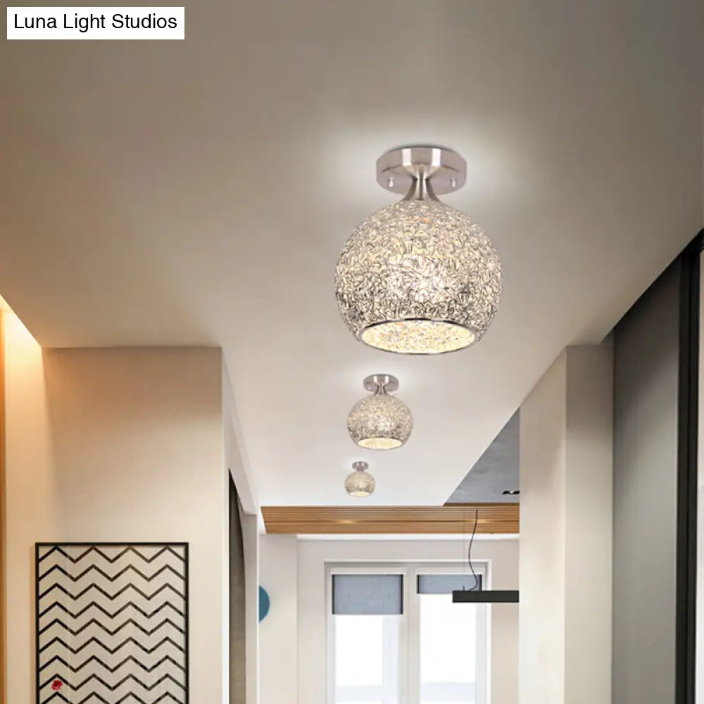 Modern Mini Dome Ceiling Flush Mount Light Fixture Chrome Finish Single Apartment Aluminum Design