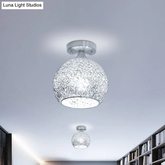 Modern Mini Dome Ceiling Flush Mount Light Fixture Chrome Finish Single Apartment Aluminum Design