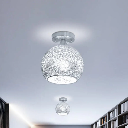 Modern Mini Dome Ceiling Flush Mount Light Fixture Chrome Finish Single Apartment Aluminum Design