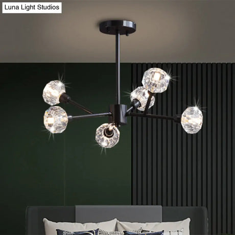 Modern Mini Globe Crystal Chandelier - Black Finish Pendant Light For Living Room