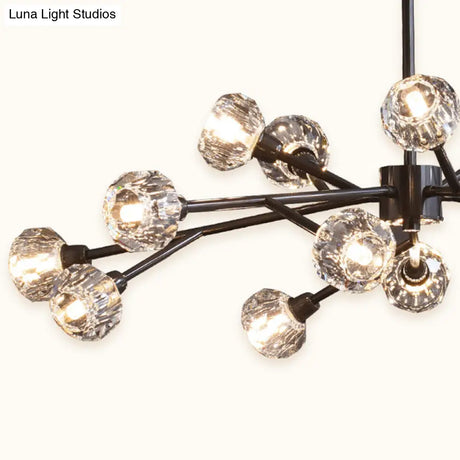 Modern Mini Globe Crystal Chandelier - Black Finish Pendant Light For Living Room