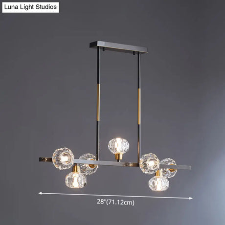 Modern Mini Globe Crystal Chandelier - Black Finish Pendant Light For Living Room