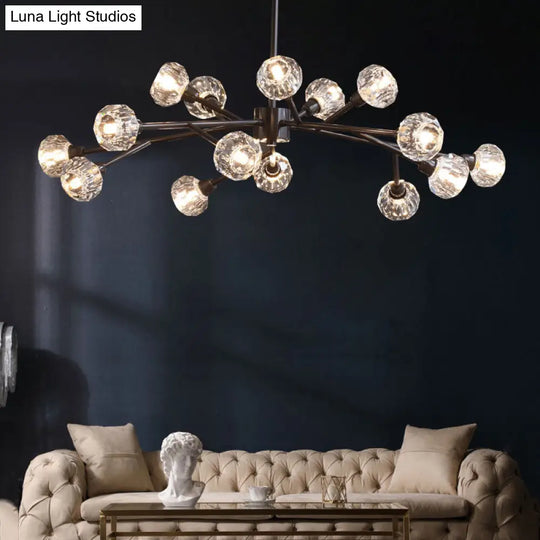 Modern Mini Globe Crystal Chandelier - Black Finish Pendant Light For Living Room