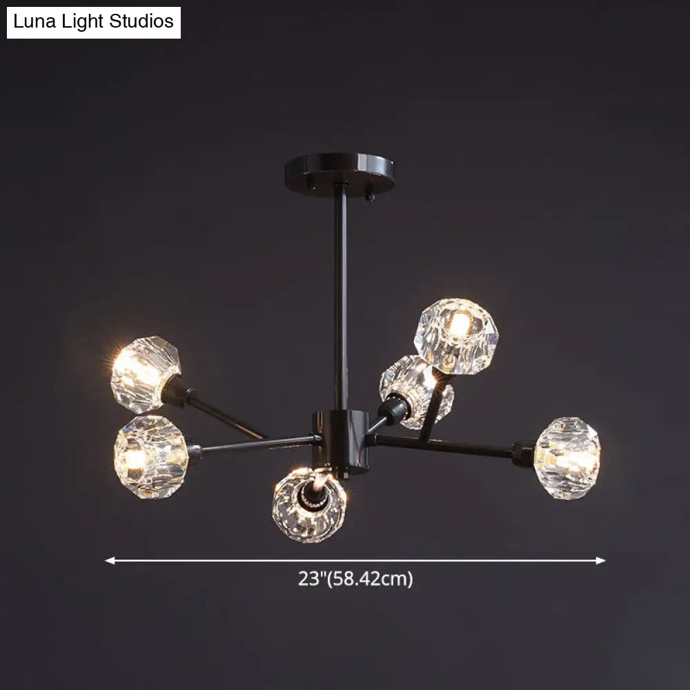 Modern Mini Globe Crystal Chandelier - Black Finish Pendant Light For Living Room