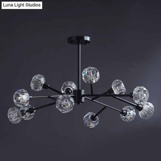 Modern Mini Globe Crystal Chandelier - Black Finish Pendant Light For Living Room