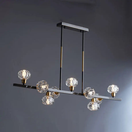 Modern Mini Globe Crystal Chandelier - Black Finish Pendant Light For Living Room 9 / Linear