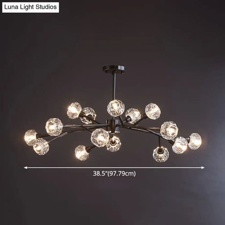 Modern Mini Globe Crystal Chandelier - Black Finish Pendant Light For Living Room