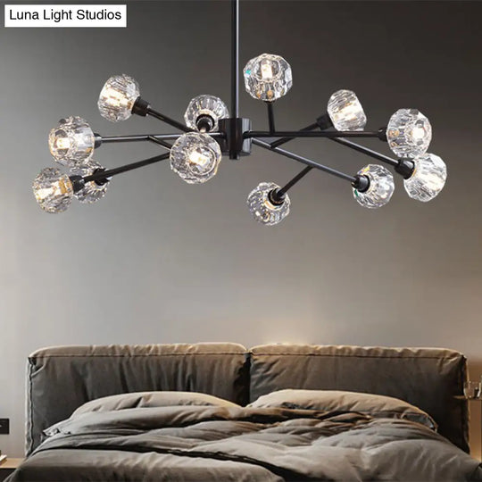 Modern Mini Globe Crystal Chandelier - Black Finish Pendant Light For Living Room