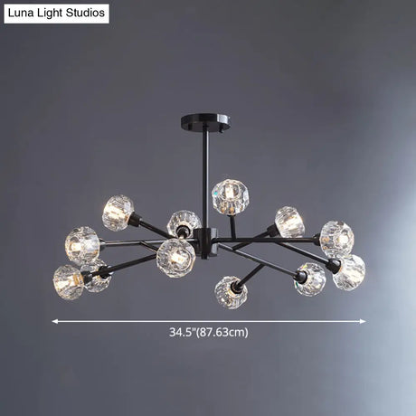 Modern Mini Globe Crystal Chandelier - Black Finish Pendant Light For Living Room
