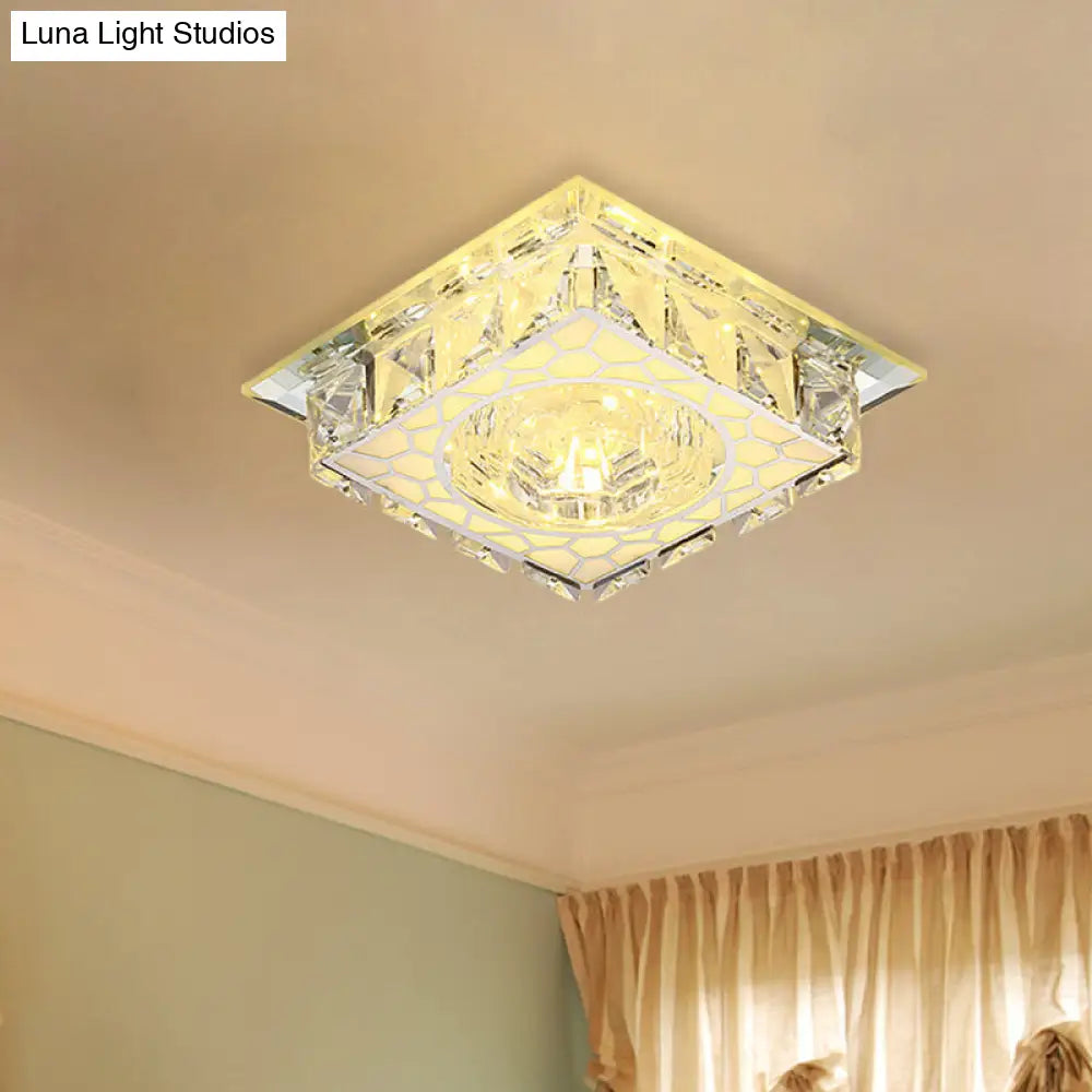 Modern Mini Led Ceiling Flush Mount Light With Clear Crystal For Hallway