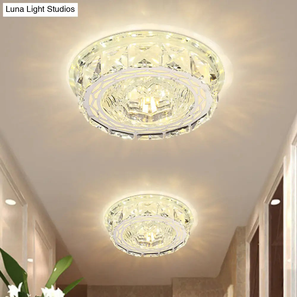 Modern Mini Led Ceiling Flush Mount Light With Clear Crystal For Hallway / Round