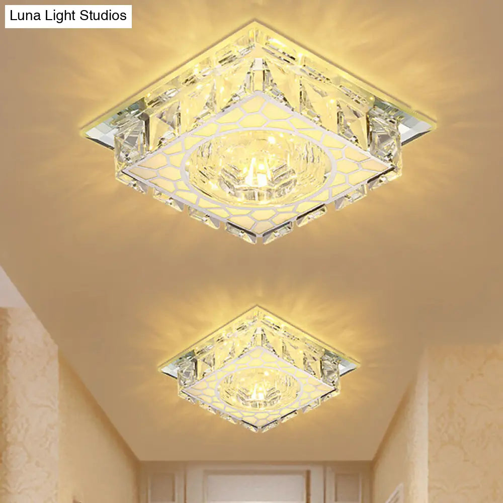 Modern Mini Led Ceiling Flush Mount Light With Clear Crystal For Hallway / Square Plate