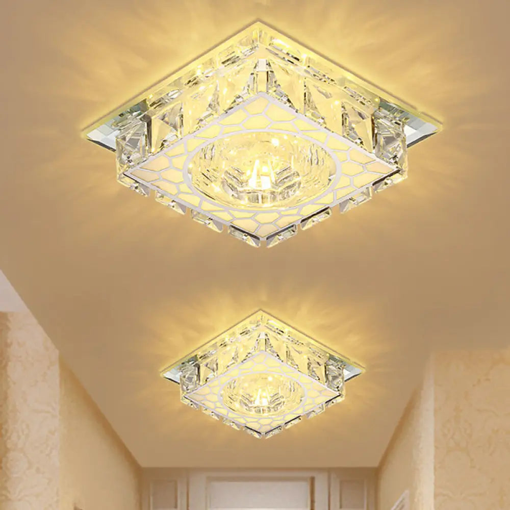Modern Mini Led Ceiling Flush Mount Light With Clear Crystal For Hallway / Square Plate