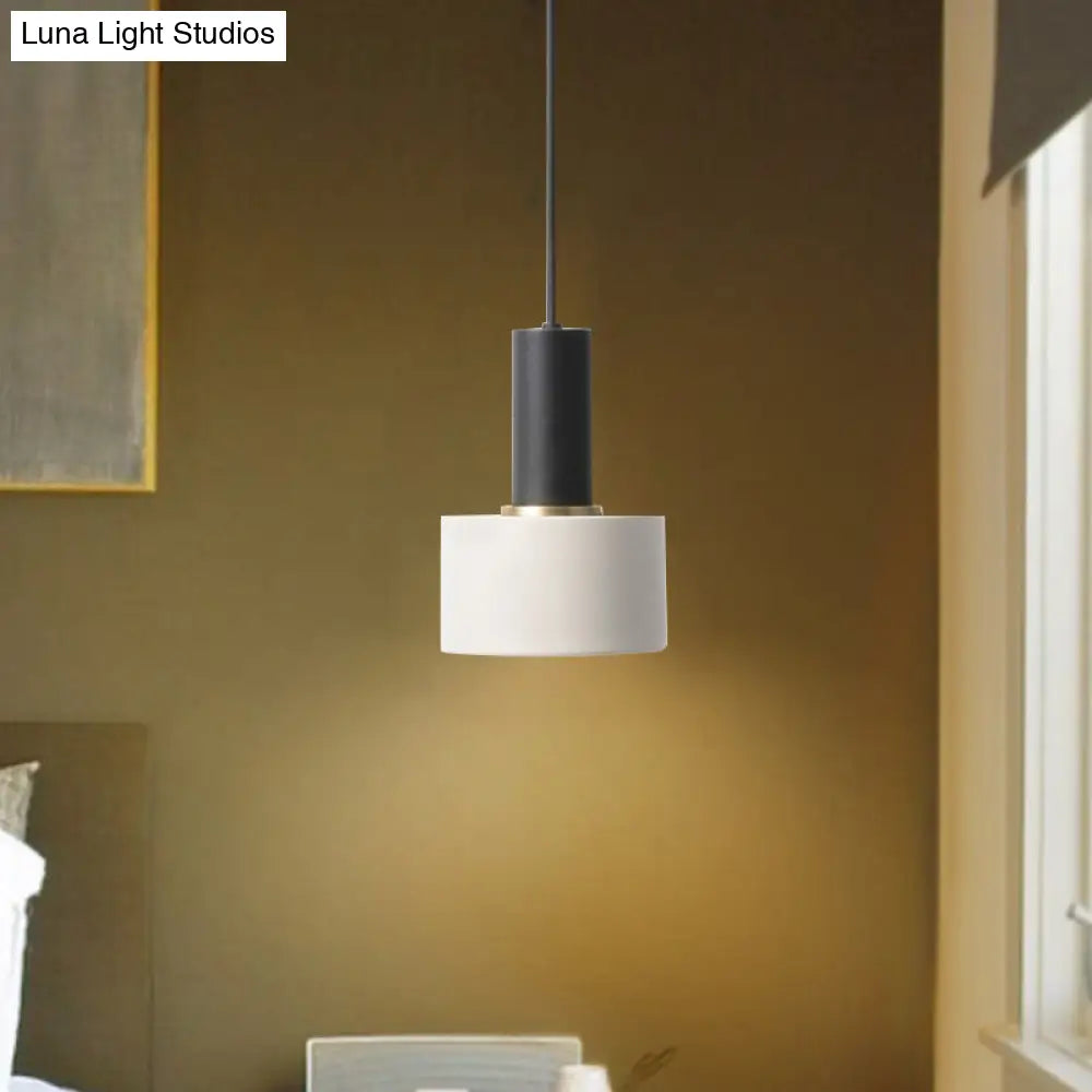 Modern Mini Pendant Light: Elegant Metallic Single Ceiling Hanging Light Black-White