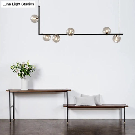 Modern Black Linear Pendant Lighting Sphere Glass 6-Light Ceiling Fixture For Living Room