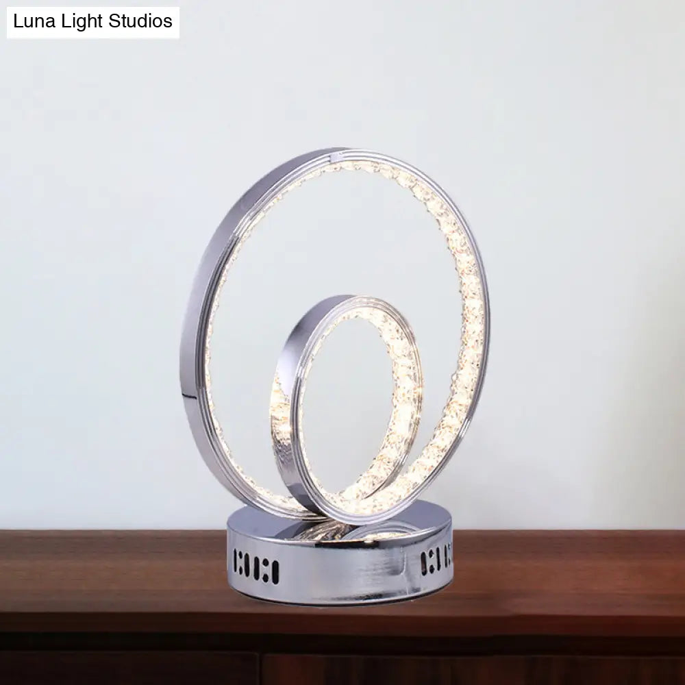 Modern Minimalist Circle Nightstand Lamp: Metallic Led Task Lighting In Chrome - Perfect For Study